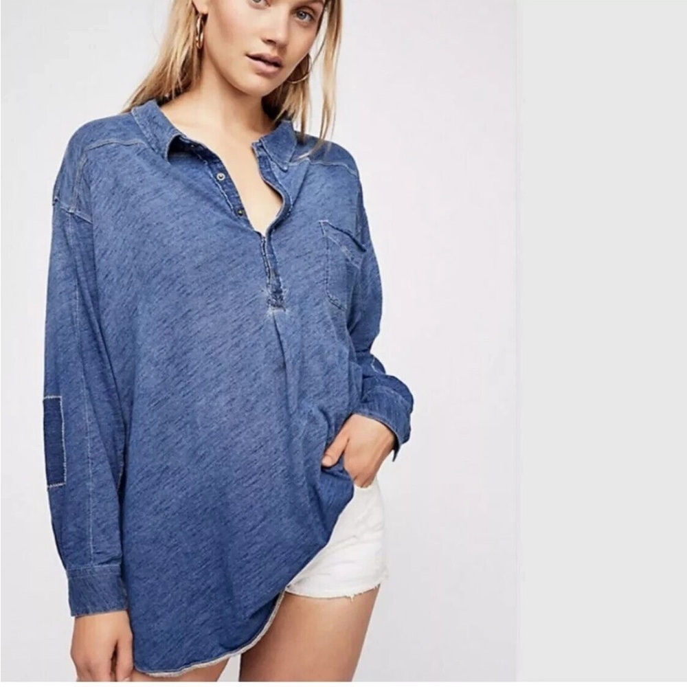 WE THE FREE Love This Henley Top Long Sleeve Stretch Knit Size Oversized XS